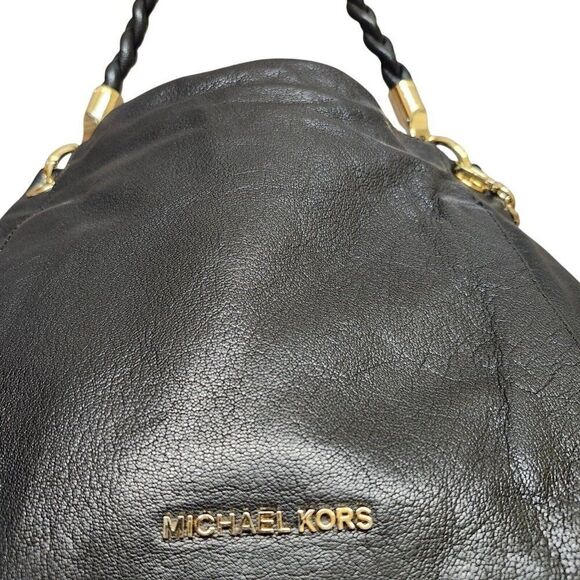 MICHAEL KORS Large Pebbled Leather Naomi Twist Braided Strap Black Bag - Picture 8 of 16